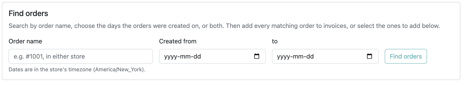 Find orders form on the Uninvoiced orders page