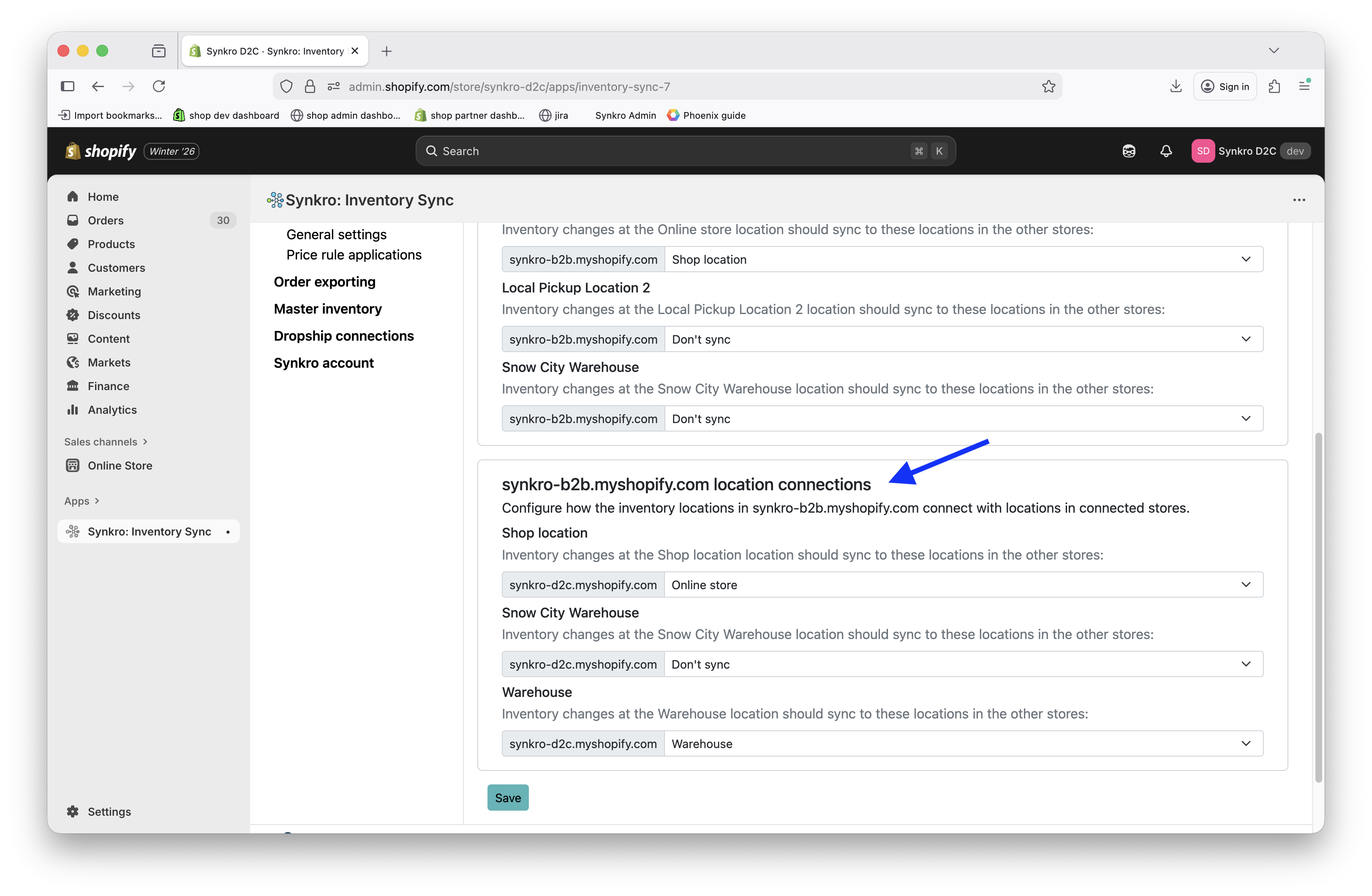 Bi-directional inventory syncing configuration example