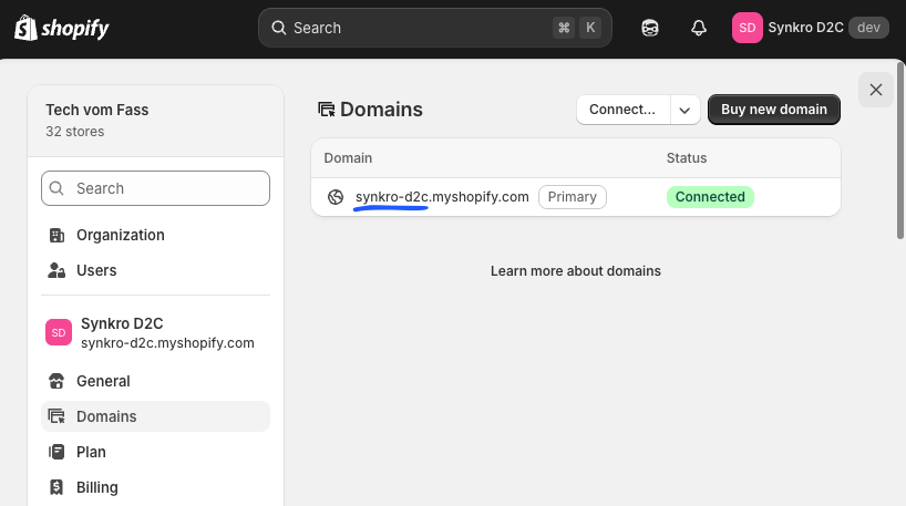 Find myshopify URL